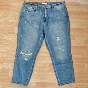 KanCan Boyfriend Destroyed Tapered Ripped Holes Bleach Paint Spatter Jeans 16W